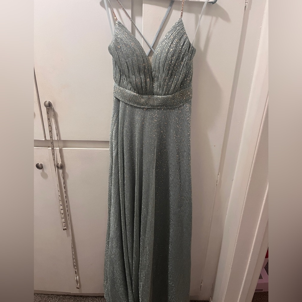 Aqua Pale Blue Shimmery Formal Gown